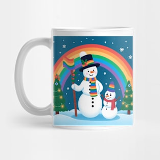 Two cute snowman, rainbow in the snow Mug